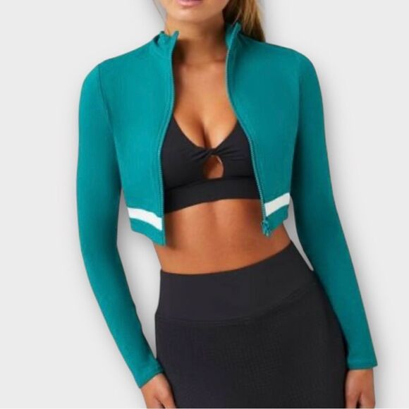 Forever 21 Cropped Full Zip Sweatshirt Jacket in Teal Women’s Size S - Picture 1 of 9